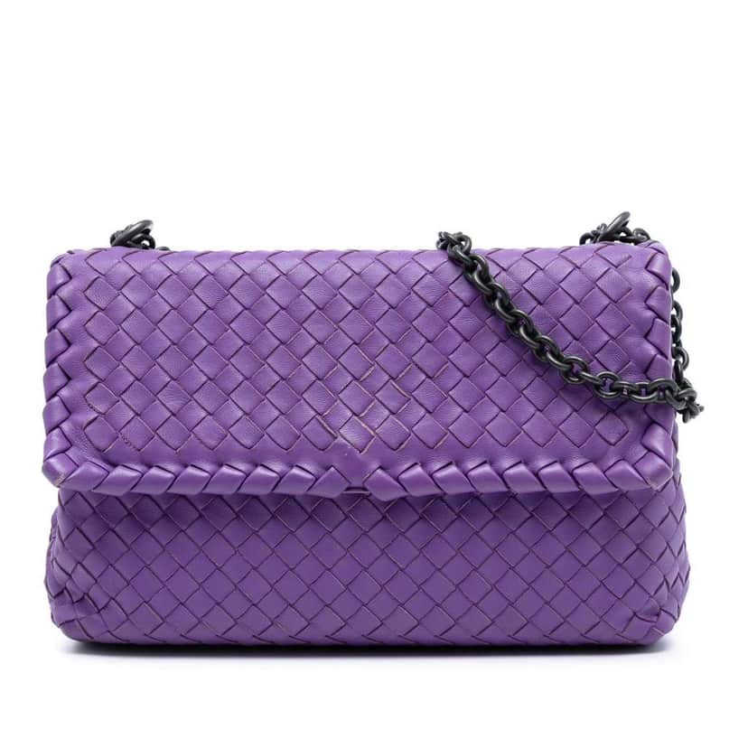 Bottega Veneta Medium Nappa Intrecciato Olimpia Shoulder Bag Purple Leather Very good condition - Front View