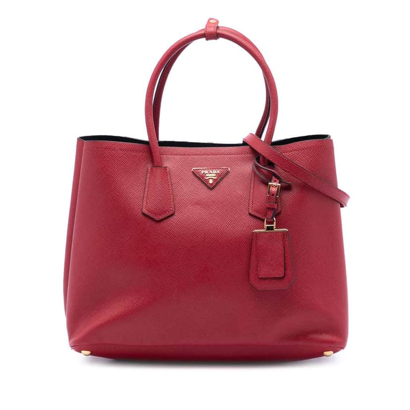 Prada Large Saffiano Cuir Double Satchel Red Leather Very good condition - Front View