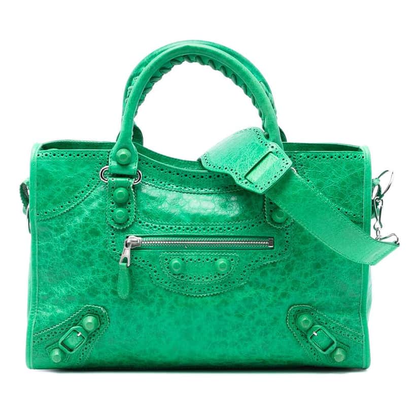 Balenciaga Lambskin Motocross City Giant Brogues Satchel Green Leather Good condition - Front View
