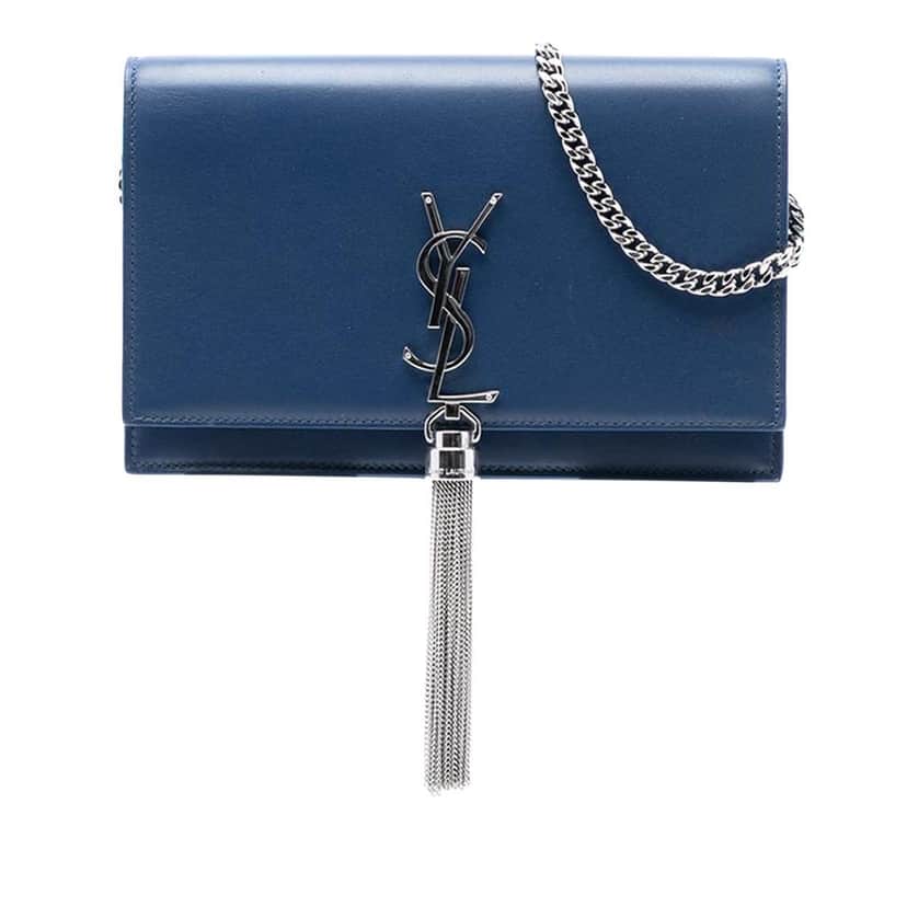 Saint Laurent Smooth Calfskin Monogram Kate Tassel Wallet on Chain Blue Leather Good condition - Front View