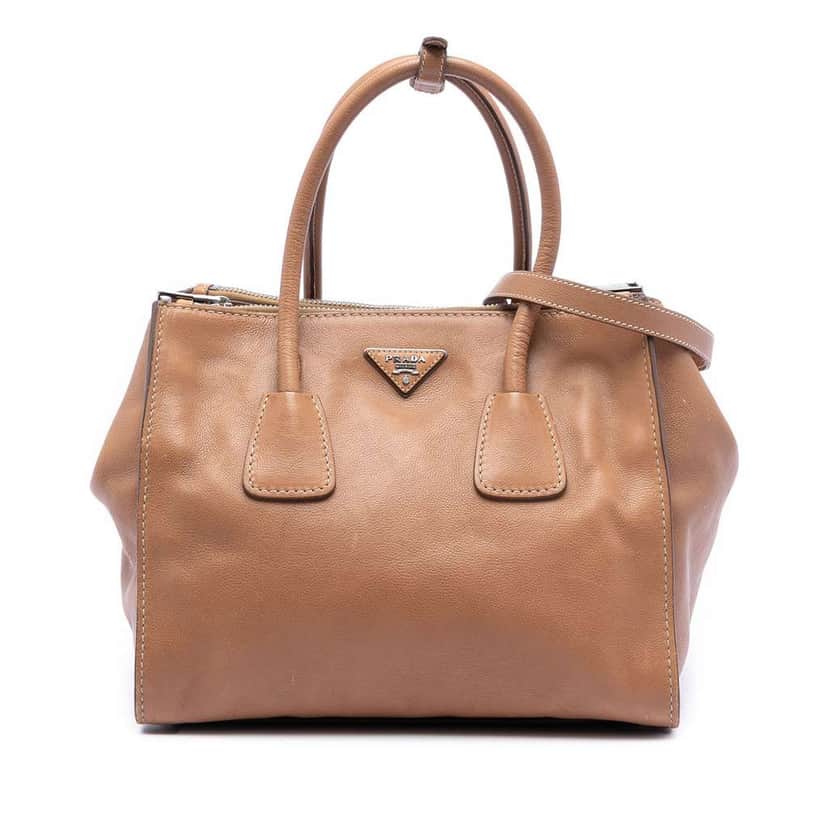 Prada Glace Calf Twin Pocket Double Handle Satchel Brown Leather Good condition - Front View