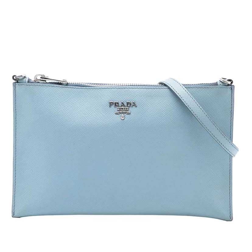 Prada Saffiano Shoulder Bag Blue Leather Very good condition - Front View