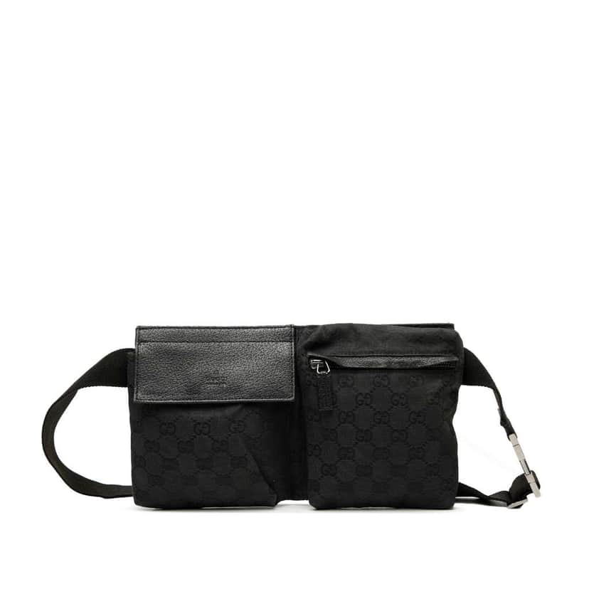 Gucci GG Canvas Double Pocket Belt Bag Black Canvas Good condition - Front View