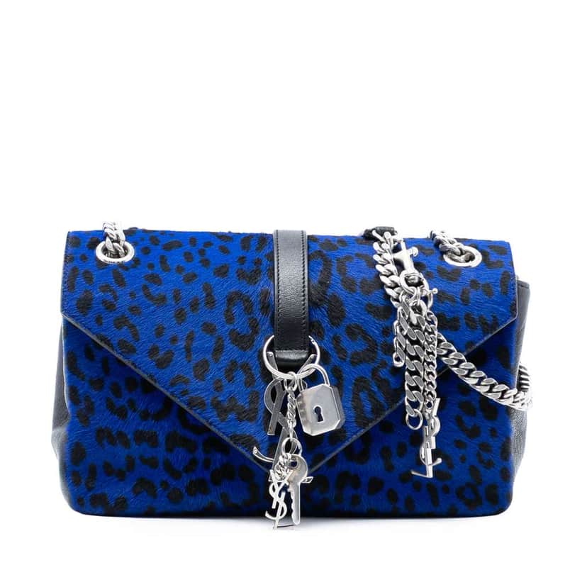 Saint Laurent Pony Hair Leopard Print College Bag Blue Very good condition - Front View