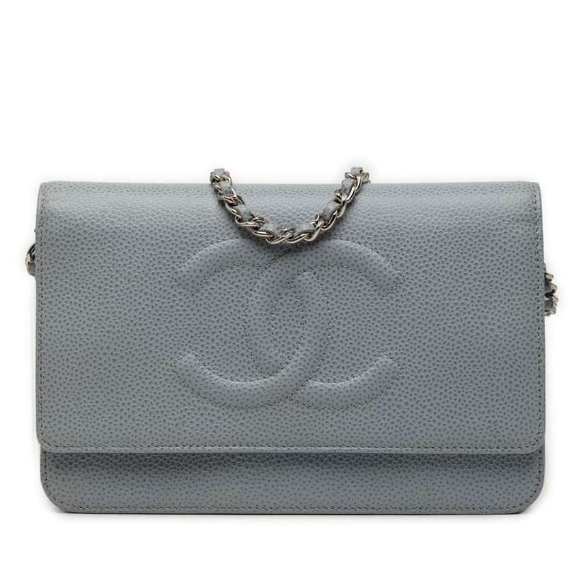 Chanel CC Caviar Wallet On Chain Grey Leather Very good condition - Front View
