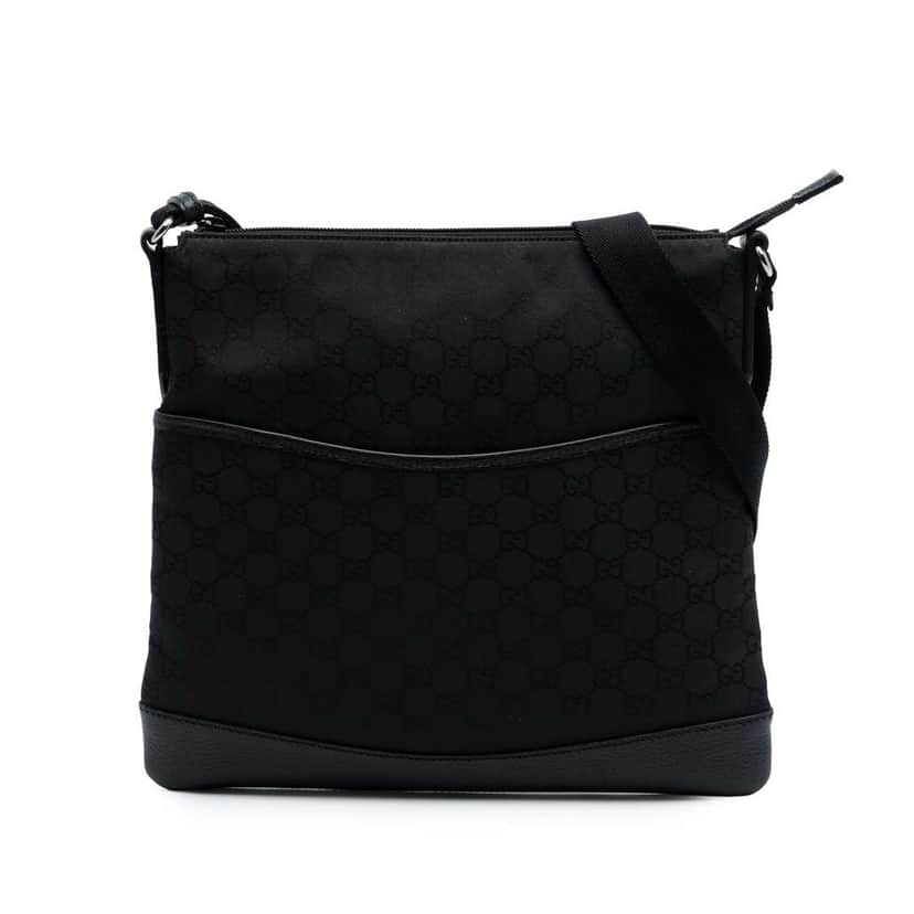 Gucci GG Canvas Flat Messenger Bag Black Canvas Very good condition - Front View