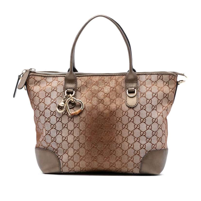 Gucci GG Lurex Heart Bit Satchel Brown Canvas Very good condition - Front View