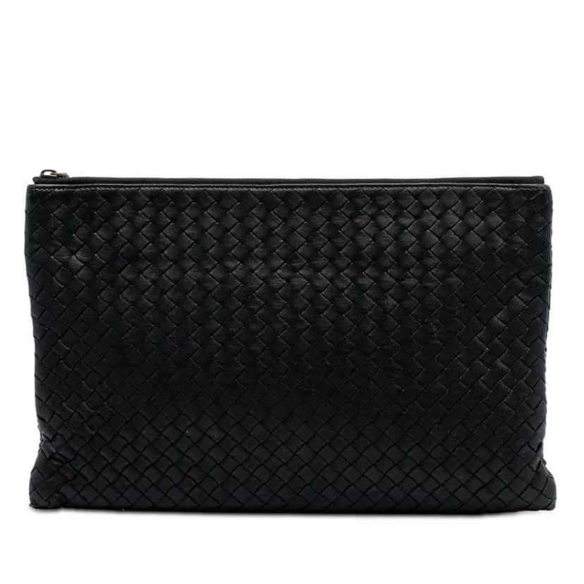 Bottega Veneta Nappa Intrecciato Clutch Black Leather Good condition - Front View