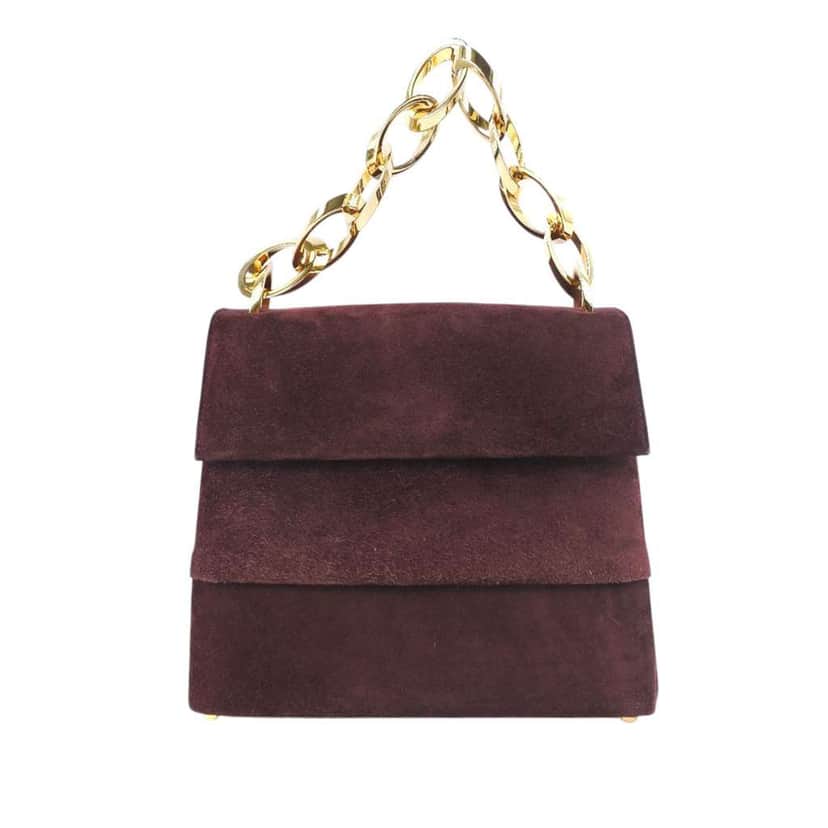 Salvatore Ferragamo Suede Chain Satchel Brown Leather Very good condition - Front View