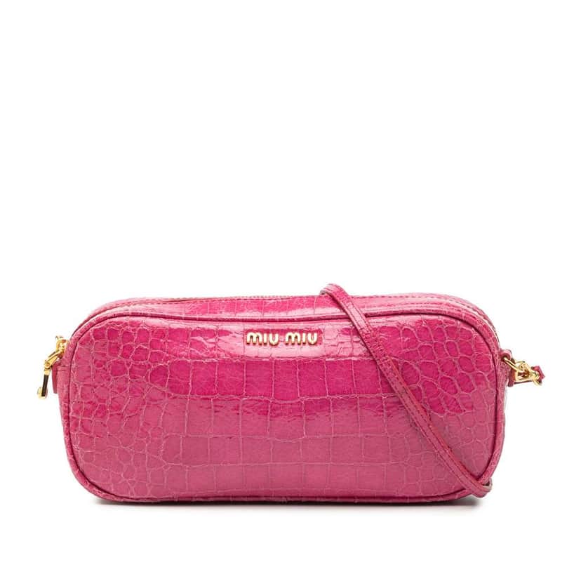 Miu Miu Croc Embossed Patent Crossbody Pink Leather Very good condition - Front View