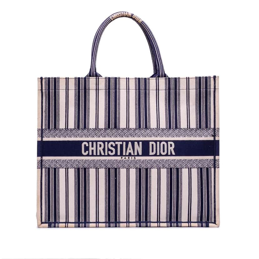 Dior Large Canvas Striped Book Tote Blue Canvas Good condition - Front View
