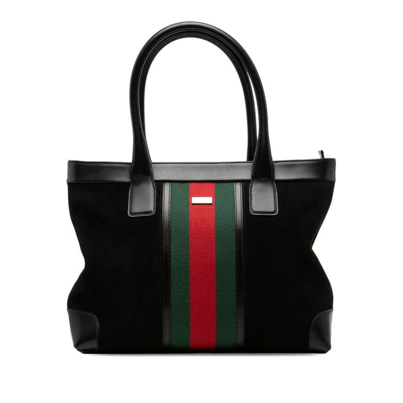 Gucci Suede Web Tote Black Leather Good condition - Front View