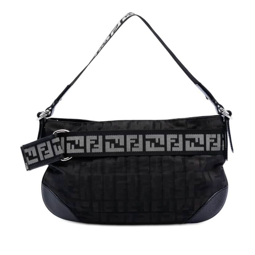 Fendi Zucca Nylon Zip Code Shoulder Bag Black Very good condition - Front View