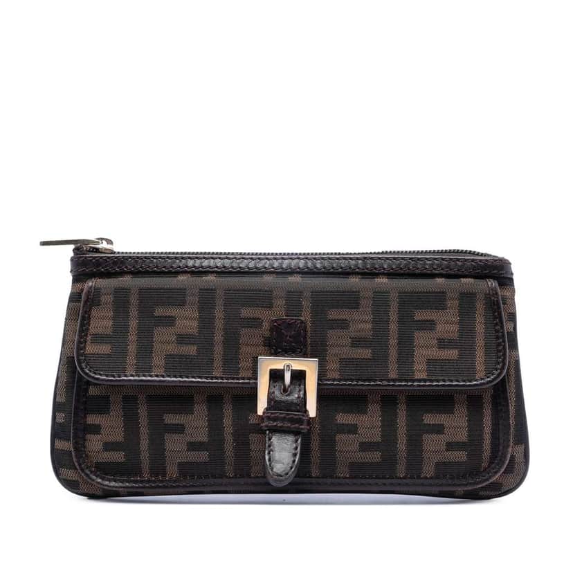Fendi Zucca Canvas Zip Clutch Brown Canvas Good condition - Front View