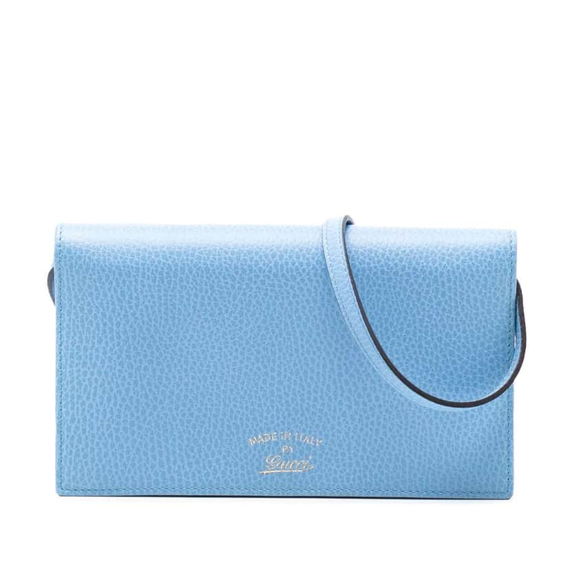 Gucci Dollar Calfskin Swing Wallet On Strap Blue Leather Very good condition - Front View