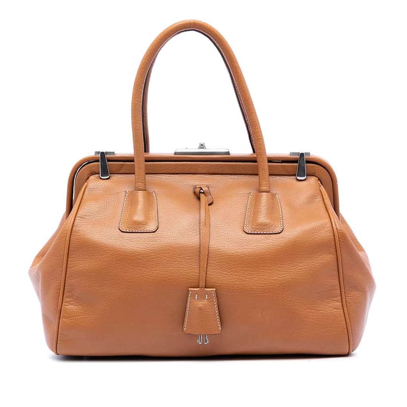 Prada Goatskin Madras Cerniera Handbag Brown Leather Very good condition - Front View