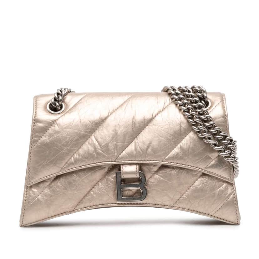 Balenciaga Small Metallic Calfskin Crush Chain Shoulder Bag Brown Leather Very good condition - Front View