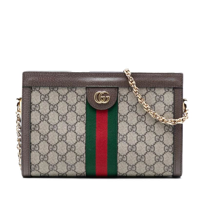 Gucci Small GG Supreme Web Ophidia Chain Crossbody Brown Canvas Very good condition - Front View