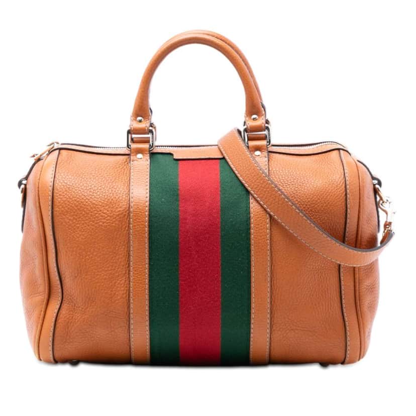 Gucci Medium Calfskin Web Joy Boston Bag Brown Leather Good condition - Front View