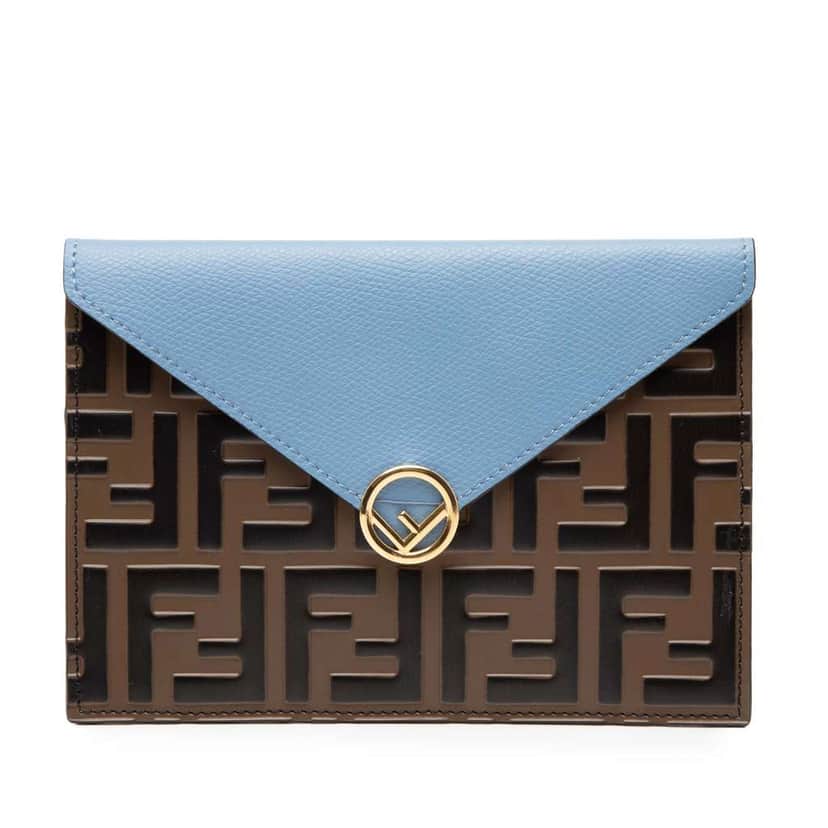 Fendi Zucca Embossed Leather Envelope Clutch Brown Leather Good condition - Front View
