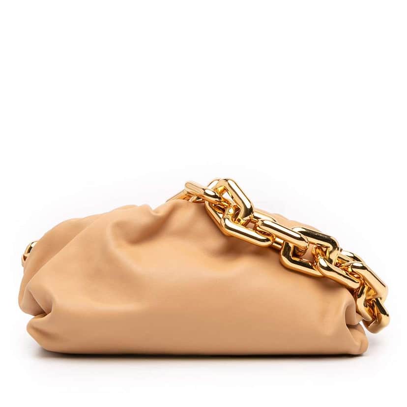 Bottega Veneta Small Lambskin Chain Pouch Brown Leather Very good condition - Front View