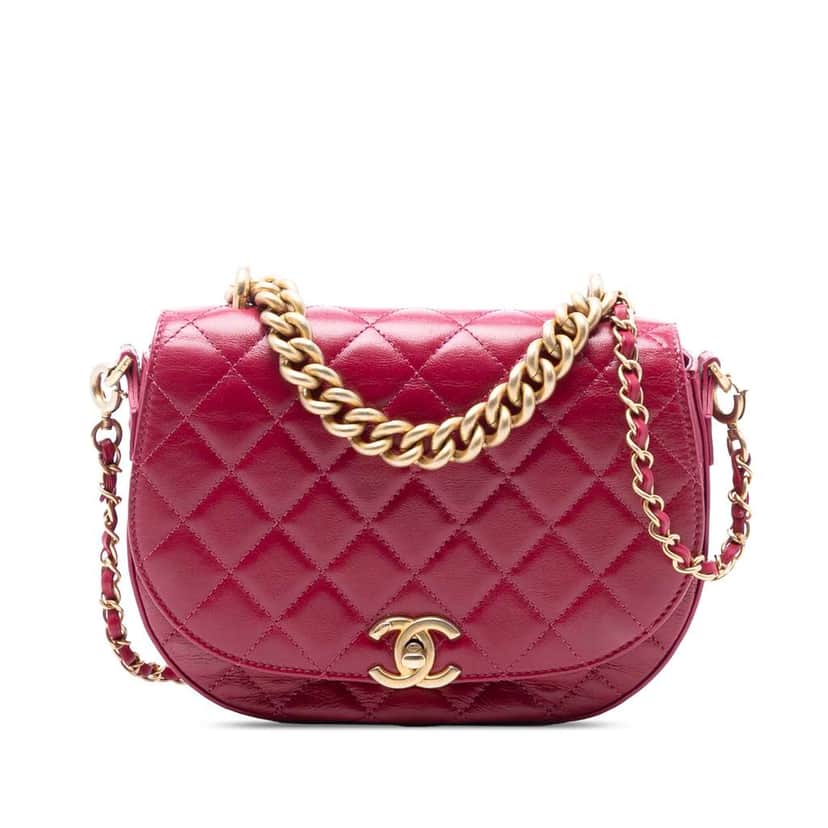 Chanel CC Quilted Shiny Calfskin Single Flap Pink Leather Good condition - Front View