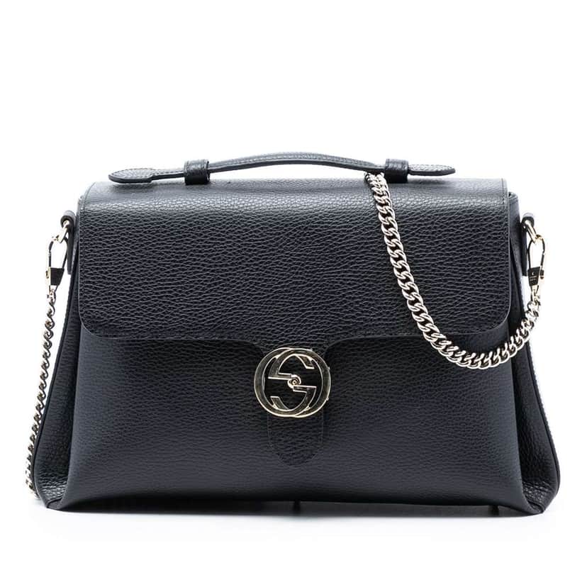 Gucci Medium Dollar Calf Interlocking G Satchel Black Leather Very good condition - Front View