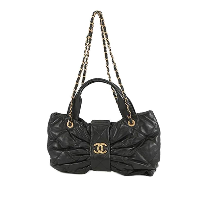 Chanel Shiny Lambskin Bow Bag Black Leather Good condition - Front View