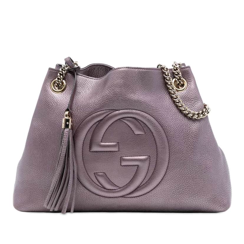 Gucci Medium Metallic Leather Soho Chain Tote Purple Leather Very good condition - Front View