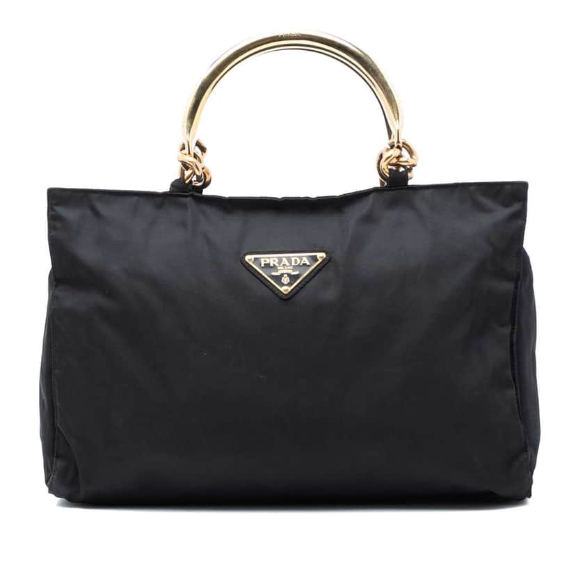 Prada Tessuto Metal Handle Bag Black Good condition - Front View