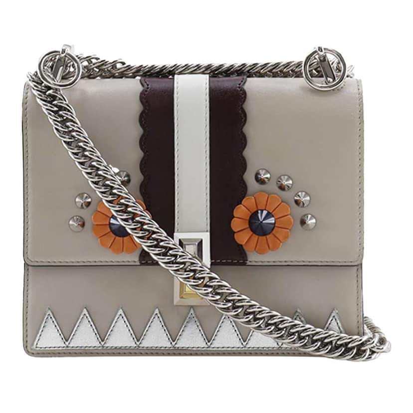 Fendi Vitello Liberty Lucido Catalan Small Mirror Hypnoteyes Studded Kan I Crossbody Brown Leather Very good condition - Front View