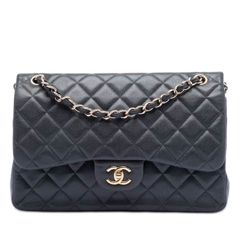Chanel Jumbo Classic Caviar Double Flap Black Leather Very good condition - Front View