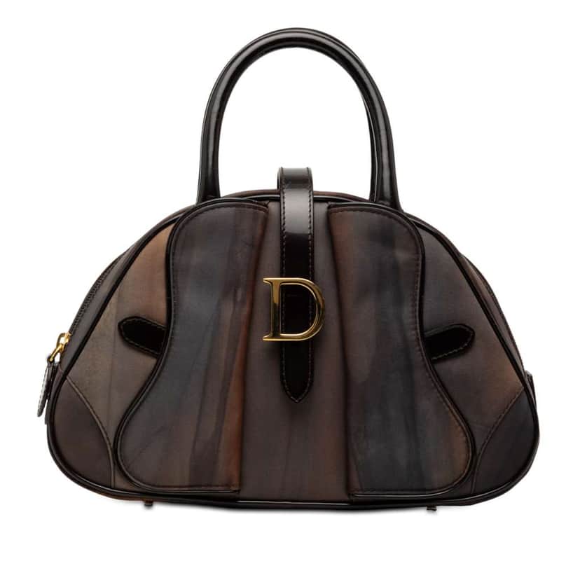 Dior Mini Printed Nylon Double Saddle Bowler Bag Brown Good condition - Front View