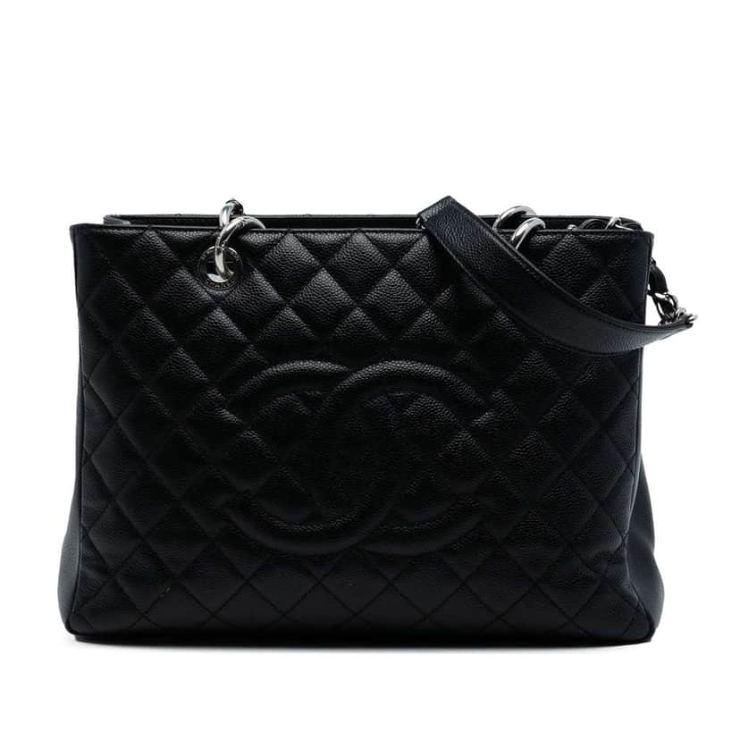 Chanel Caviar Grand Shopping Tote Black Leather Good condition - Front View