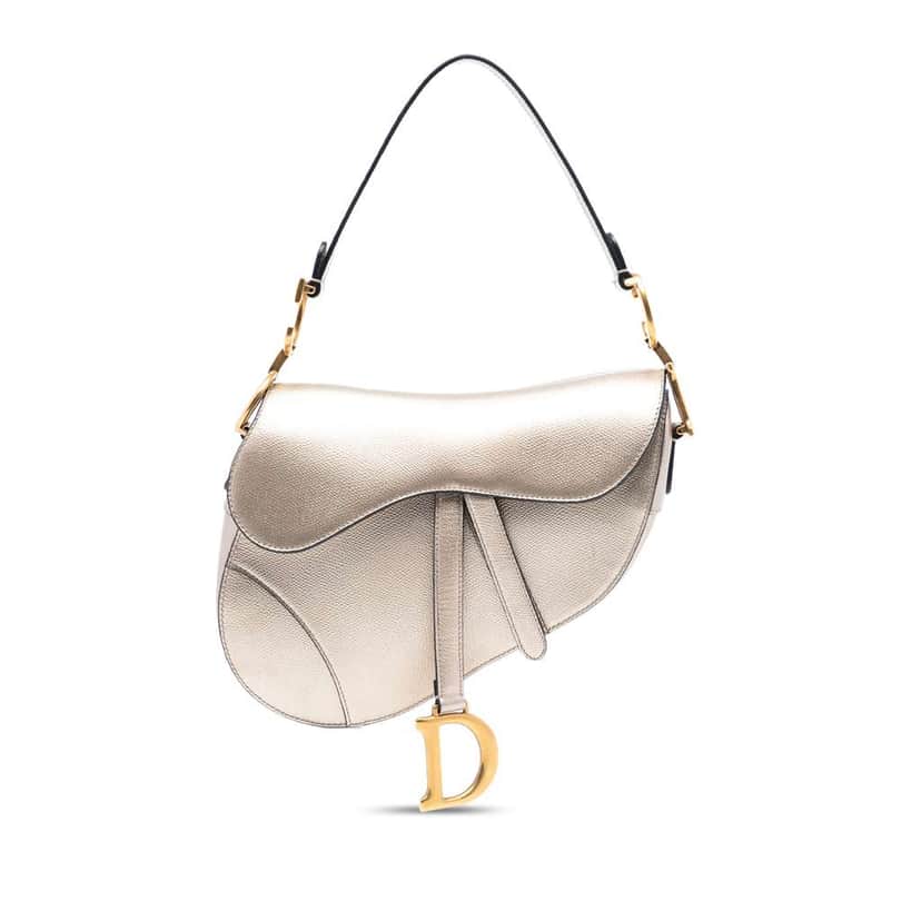 Dior Metallic Grained Calfskin Saddle Bag Gold Leather Good condition - Front View