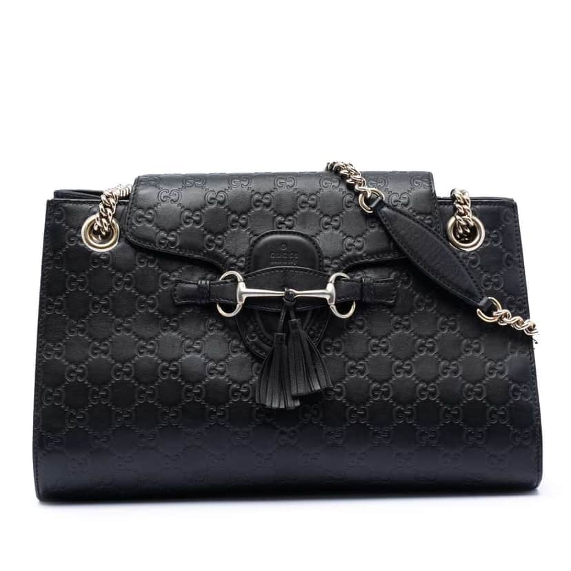 Gucci Large Guccissima Emily Shoulder Bag Black Leather Good condition - Front View