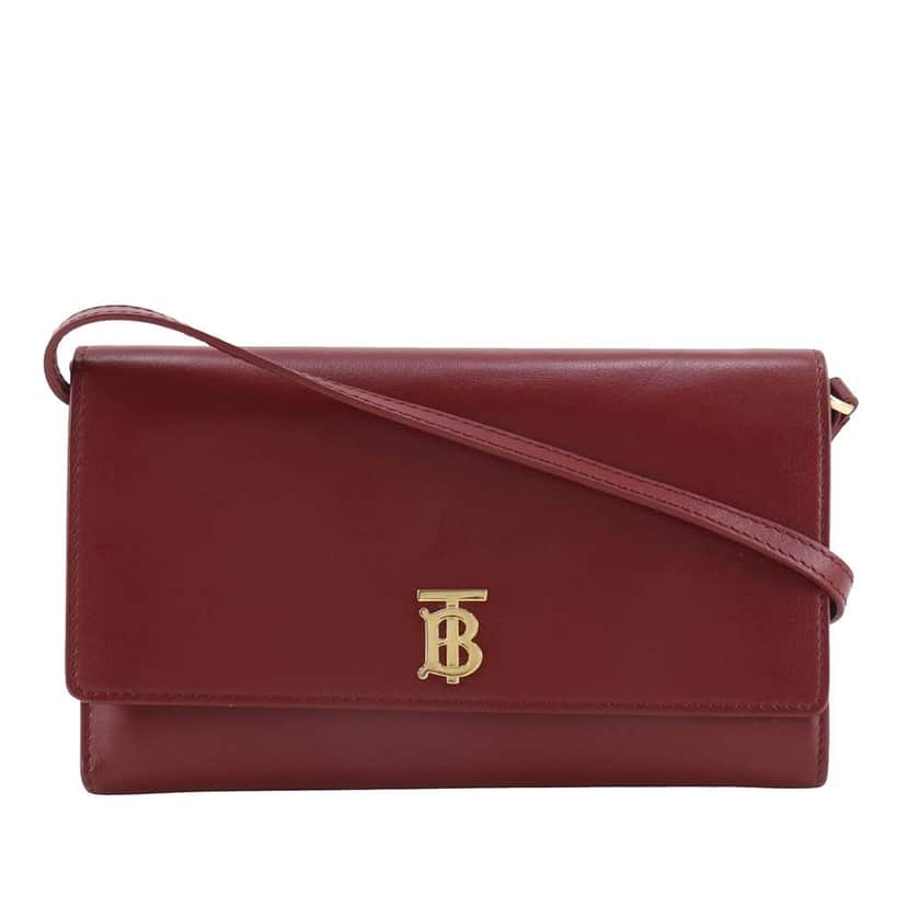 Burberry Leather TB Wallet On Strap Red Leather Very good condition - Front View