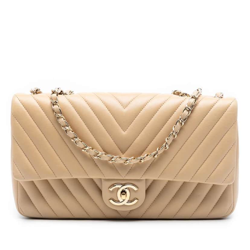 Chanel Jumbo Classic Chevron Lambskin Single Flap Brown Leather Fair condition - Front View