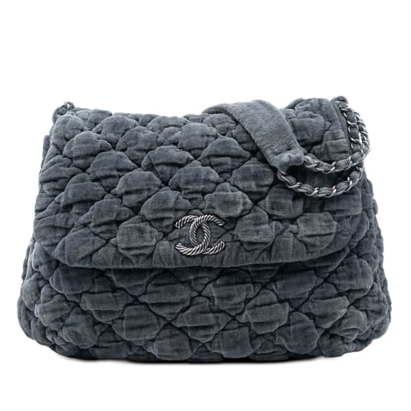 Chanel Paris Moscou Bubble Quilted Velvet Flap Grey Velvet Very good condition - Front View