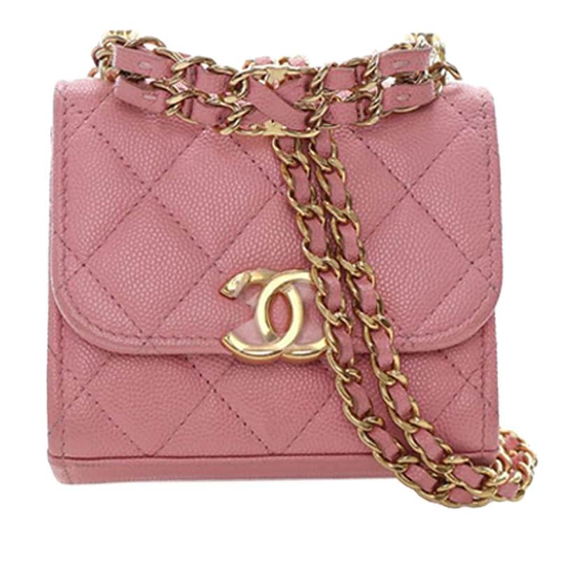 Chanel Mini CC Quilted Caviar Top Handle Clutch with Chain Pink Leather Very good condition - Front View