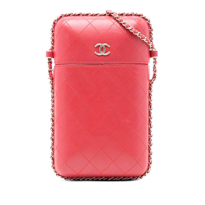Chanel CC Quilted Lambskin Chain Around Phone Holder Red Leather Very good condition - Front View