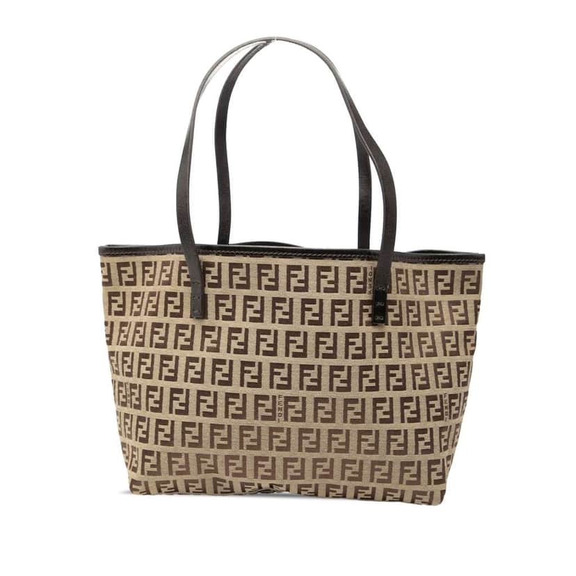 Fendi Mini Zucchino Canvas Roll Tote Brown Canvas Very good condition - Front View