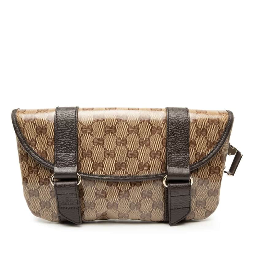 Gucci GG Crystal Belt Bag Brown Canvas Very good condition - Front View