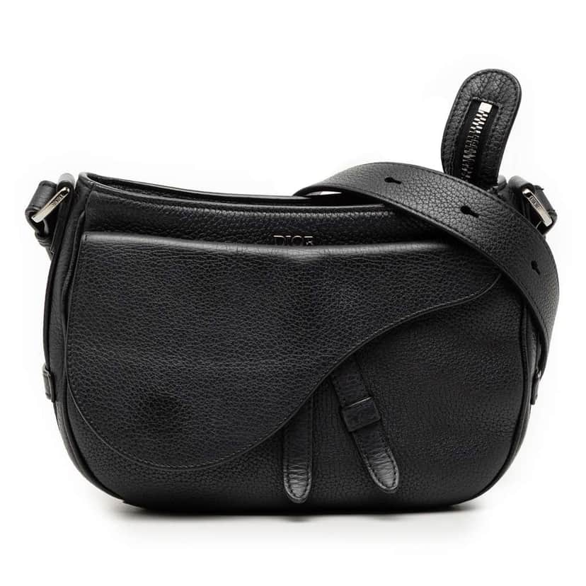 Dior Grained Calfskin Saddle Soft Bag Black Leather Very good condition - Front View