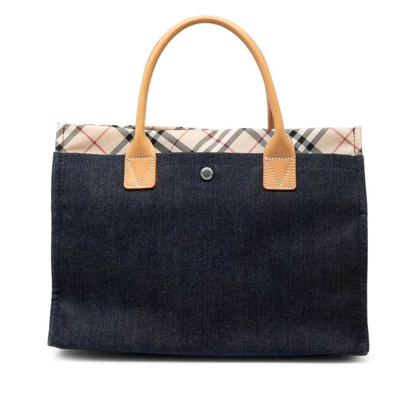 Burberry Nova Check Trimmed Denim Tote Blue Denim Good condition - Front View