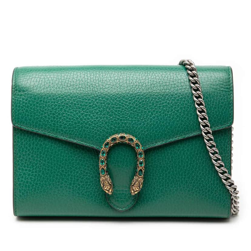 Gucci Leather Dionysus Wallet on Chain Green Leather Very good condition - Front View