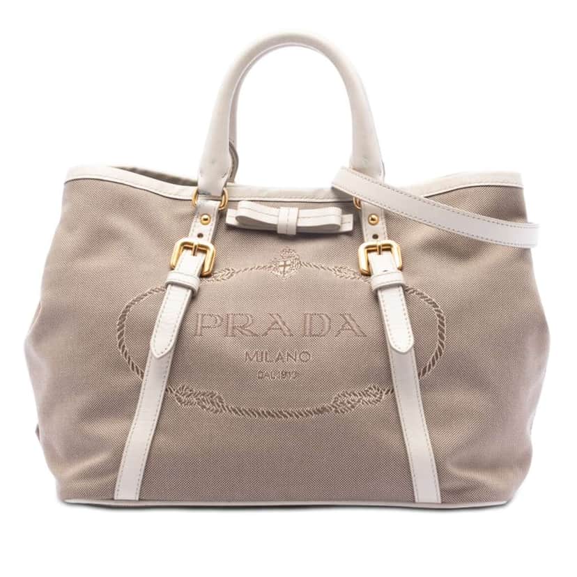 Prada Canvas Canapa Logo Bow Satchel Brown Canvas Good condition - Front View