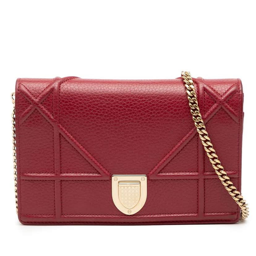 Dior Grained Calfskin Diorama Wallet on Chain Red Leather Good condition - Front View
