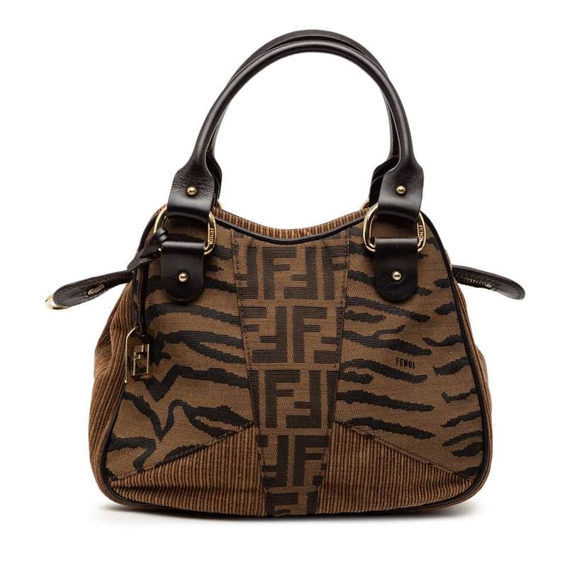 Fendi Zucca Zebra Print Canvas Handbag Brown Canvas Good condition - Front View