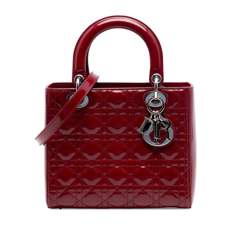 Dior Medium Patent Cannage Lady Dior Red Leather Good condition - Front View